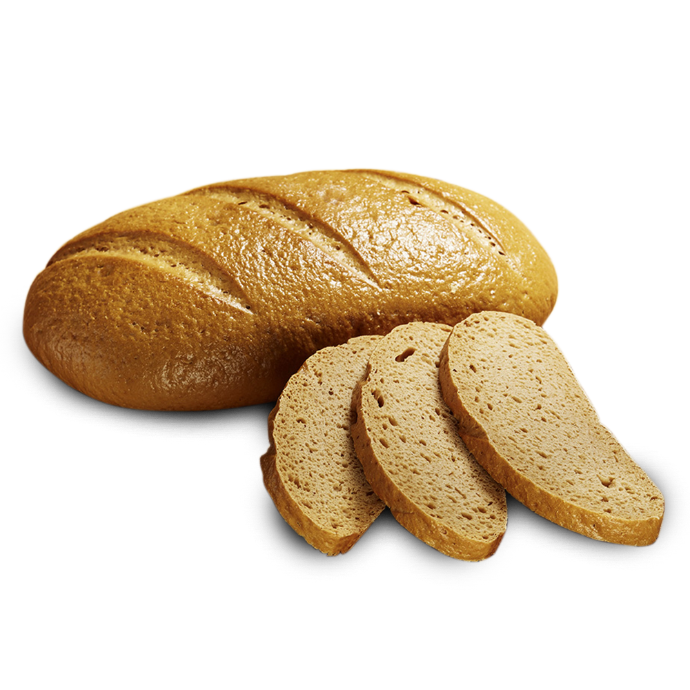 Ein ovaler Laib frisches, glutenfreies, laktosefreies Oberländer, daneben zwei Scheiben 
