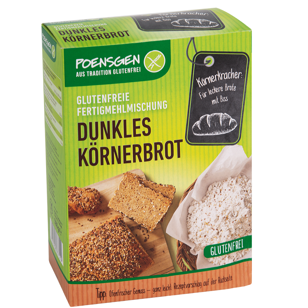 Poensgen Produktpackung für glutenfreie Fertigmehlmischung dunkles Körnerbrot