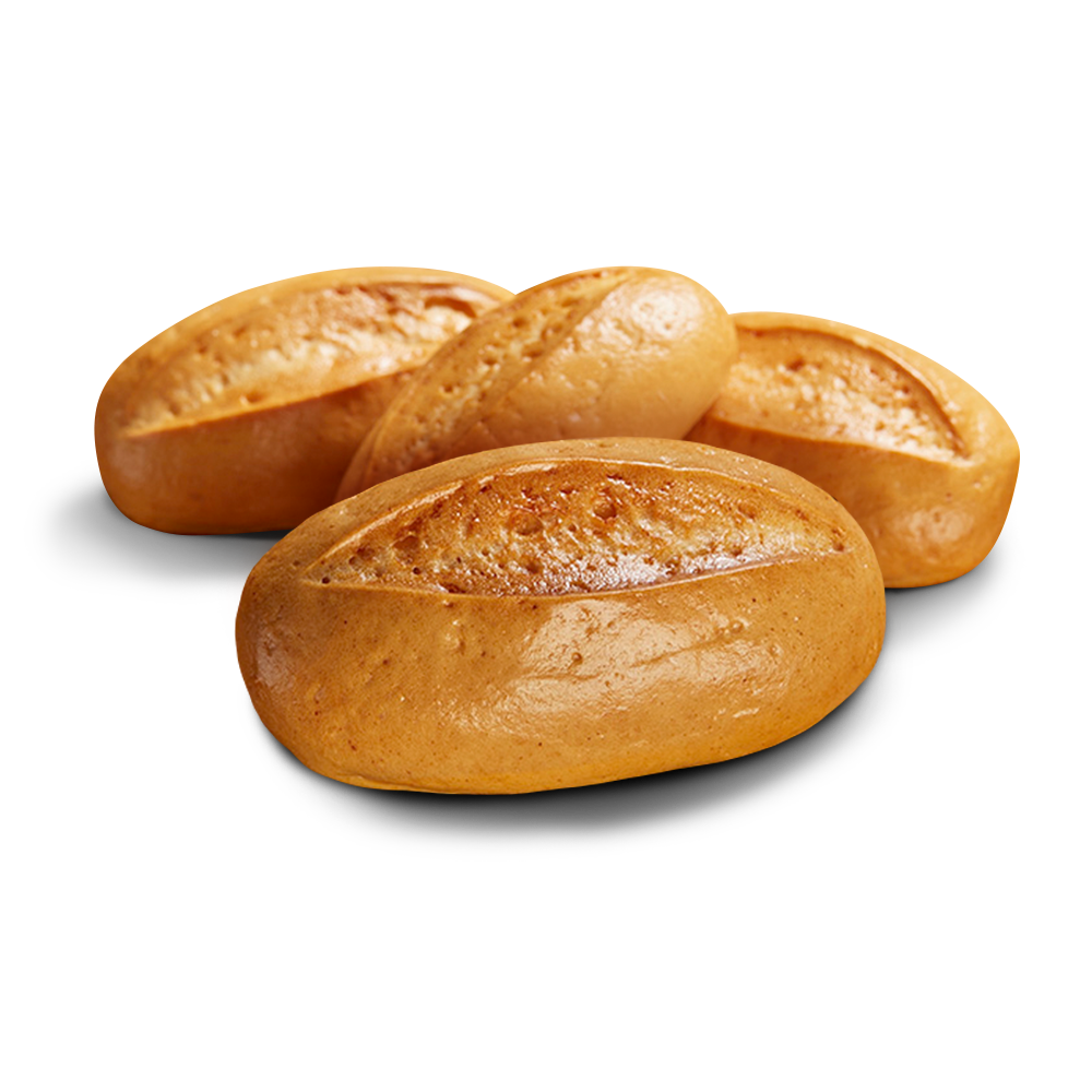 4 ovale, gold braun gebackene glutenfreie Poensgenbrötchen