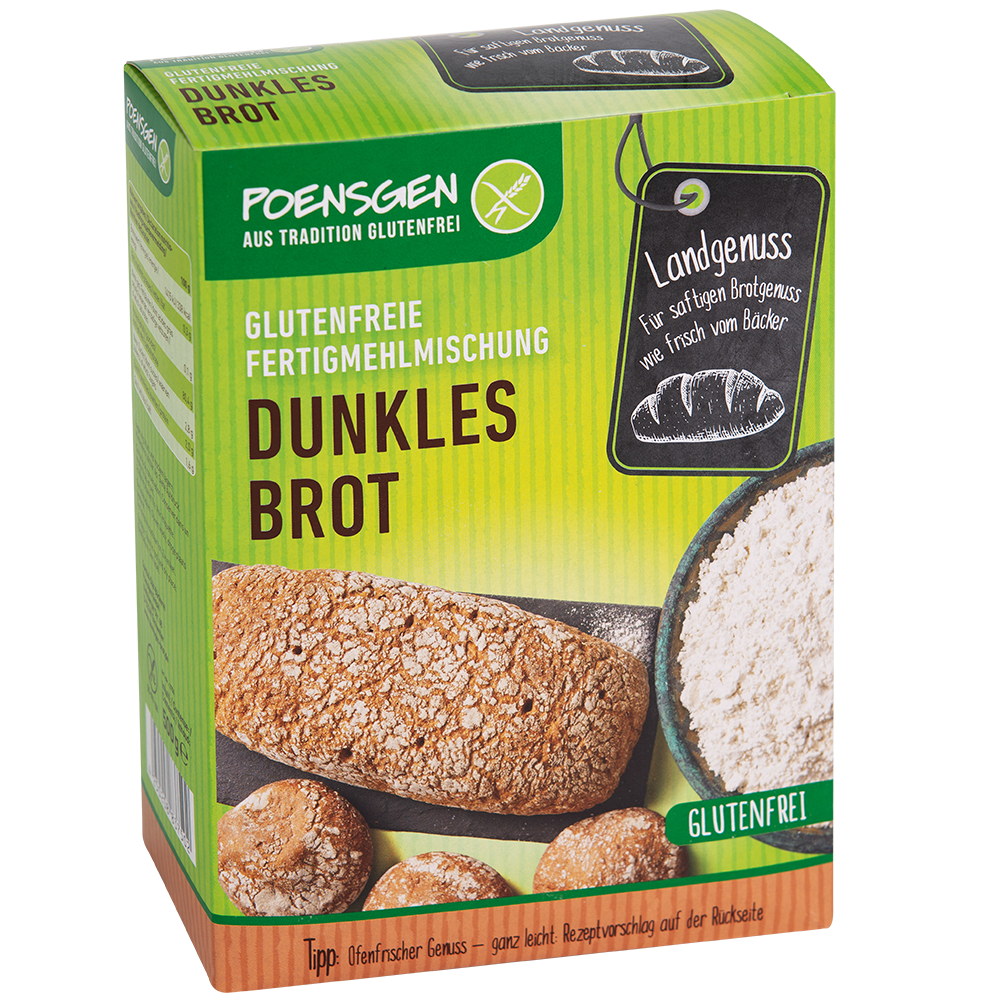 Poensgen Produktpackung für glutenfreie Fertigmehlmischung dunkles Brot