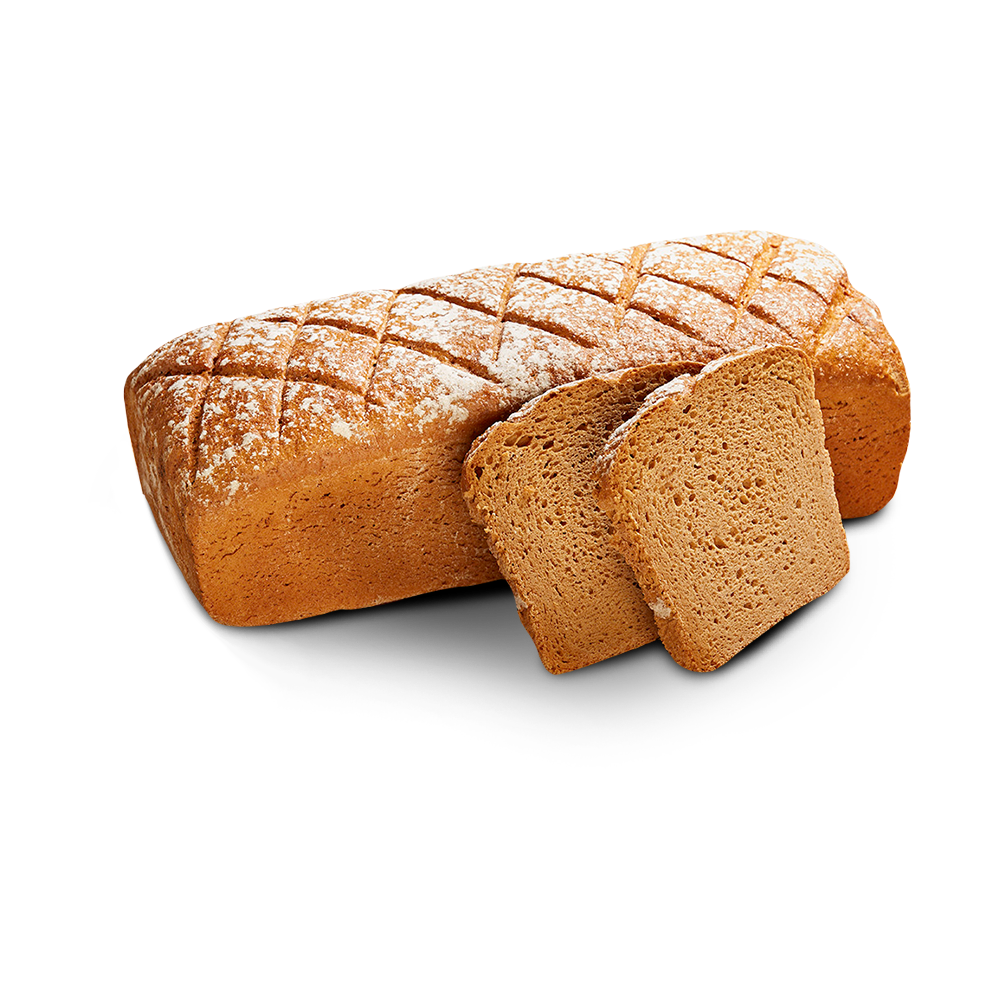 Kastenförmiges, glutenfreies Kosakenbrot von Poensgen, zwei Scheiben daneben