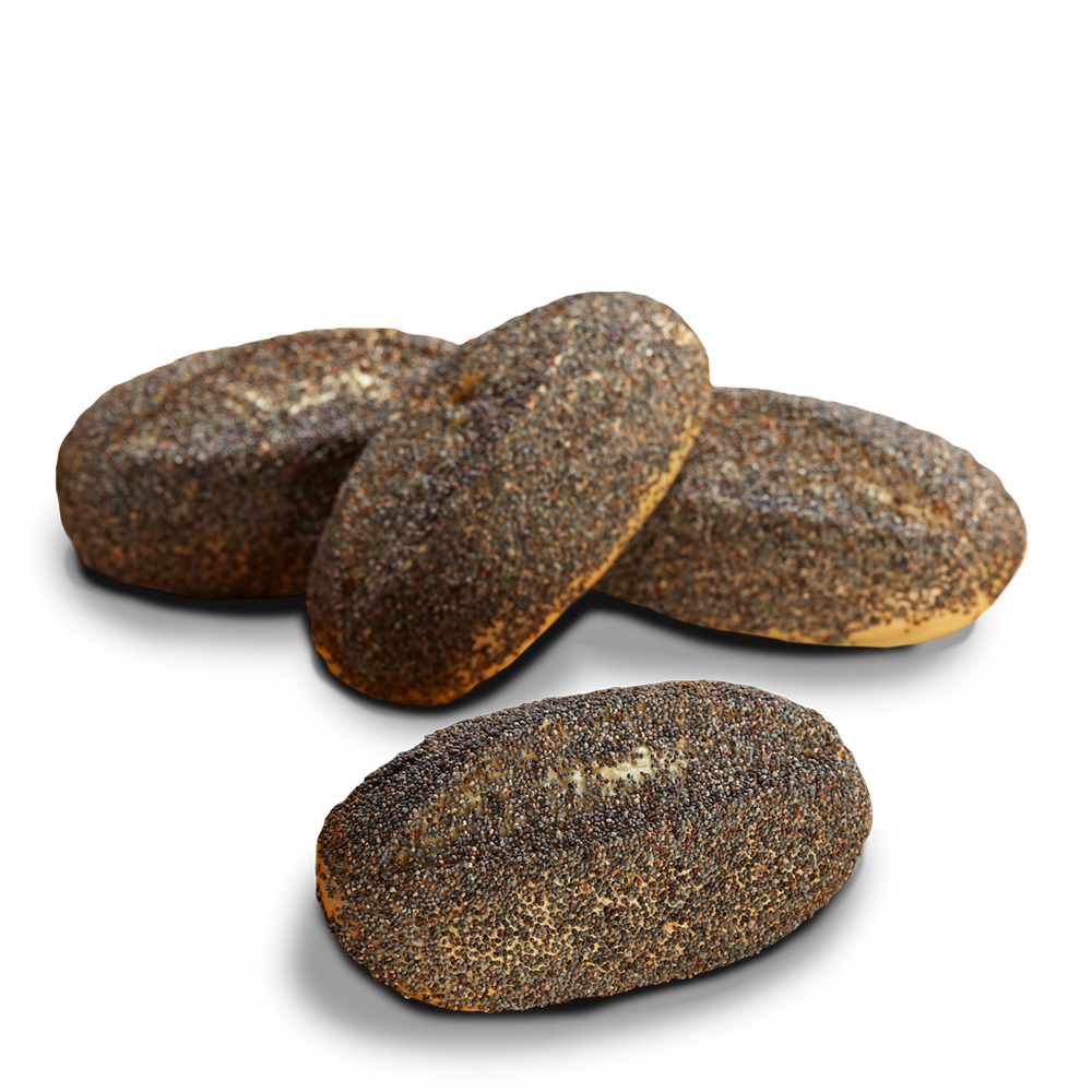 4 ovale glutenfreie, laktosefreie Mohnbrötchen