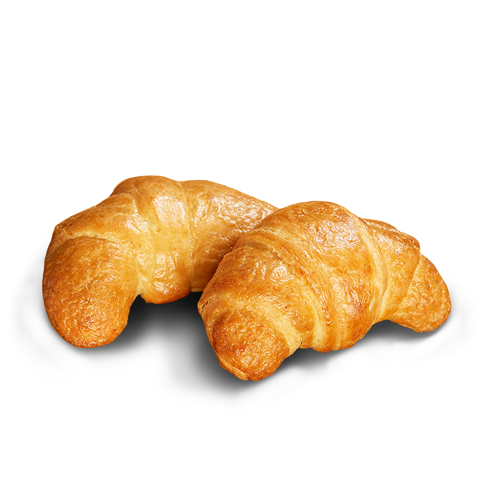 Zwei goldbraun gebackene glutenfreie Croissants von Poensgen
