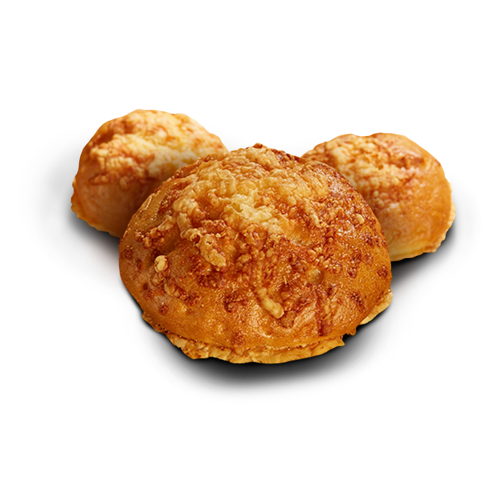 Drei mit Käse überbackene glutenfreie Käsebrötchen von Poensgen